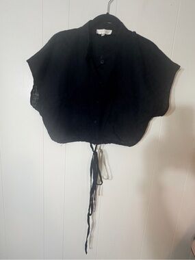 Corey Lynn Calter Black Cropped Tie-Front Button Top